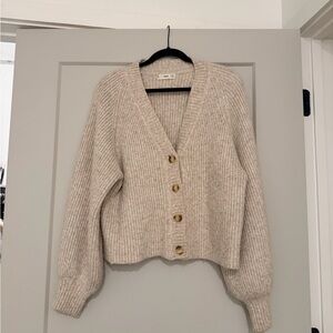 Mango Beige Balloon Sleeve Knit Cardigan Sweater